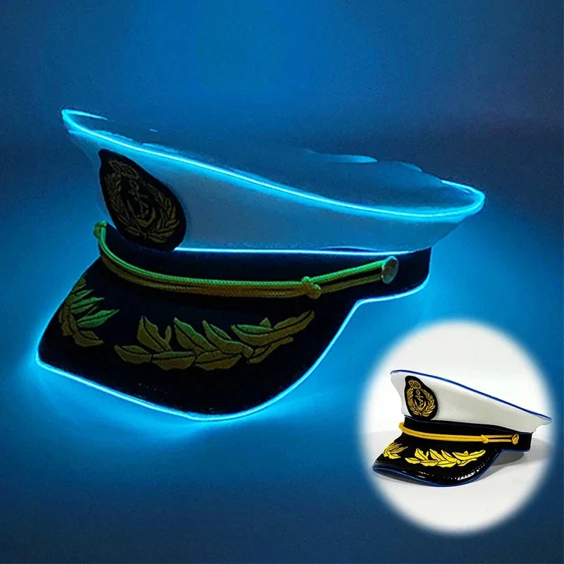 Pilot'S Hat Captain Navy Cap Performance Yacht Caps Navy Capglowing Hatstageperformancepilot'S Hat For Led Festival Party