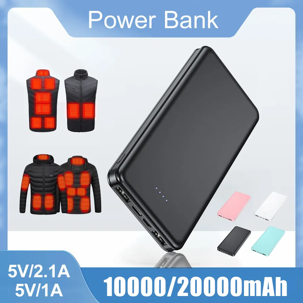 Portable Power Bank 20000mAh Two In and Two Out Lightweight External Battery Pack for Heating Vests Jackets Scarves Socks Gloves