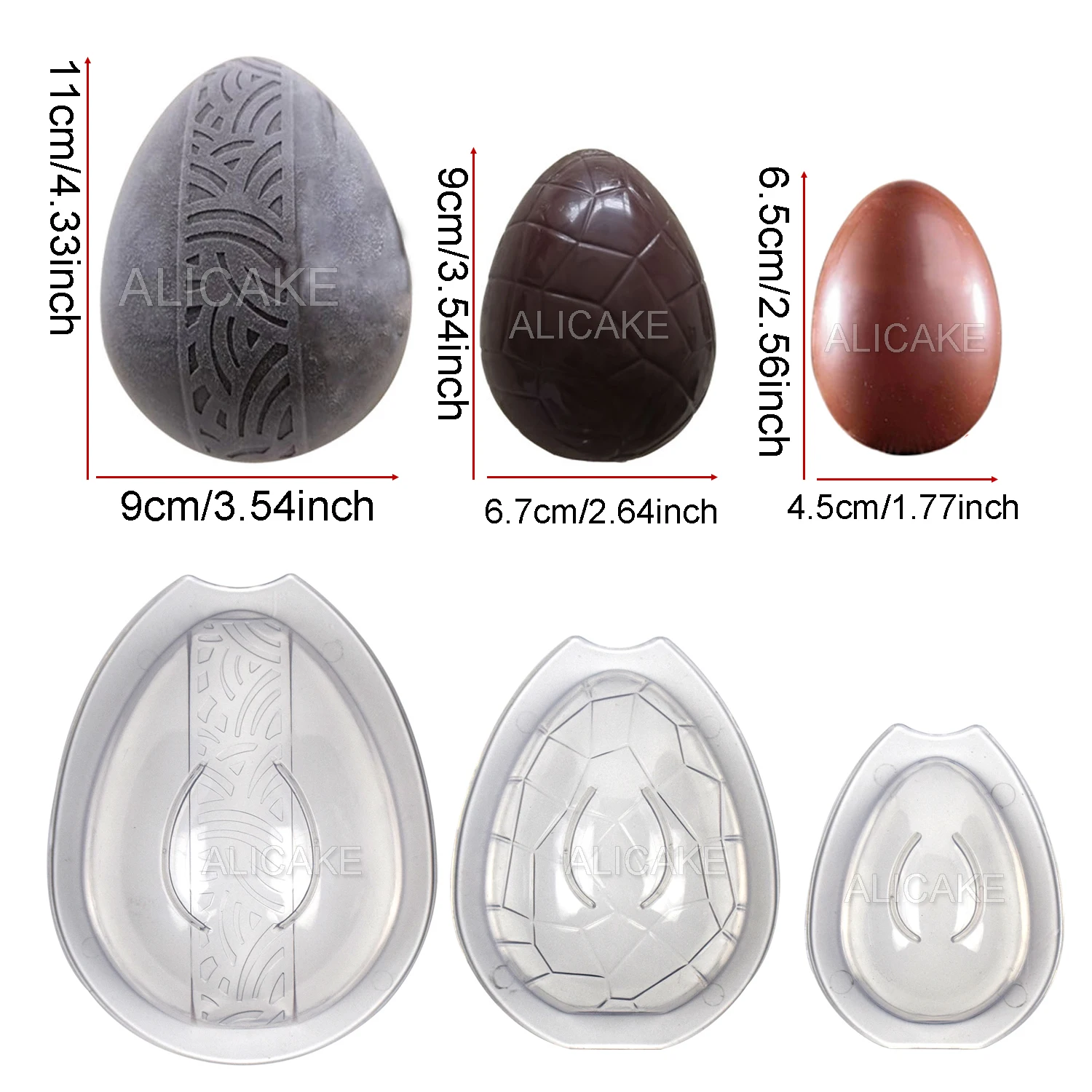 3Pcs/set Chocolate Mold 3D Easter Egg Shape Polycarbonate Chocolate Bonbons Candy Confectionery Baking Pastry Tools