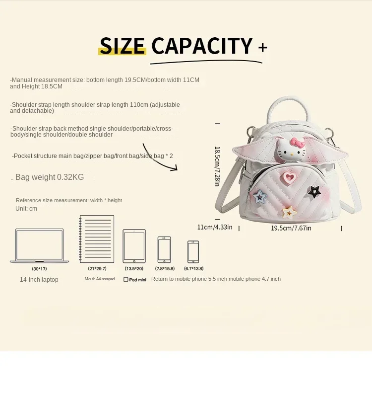 Hello Kitty Sanurgente Cute Girl Sac à dos en fil à broder teint en vrac, Minorité féminine, All-Match Mini, Initiated Bag