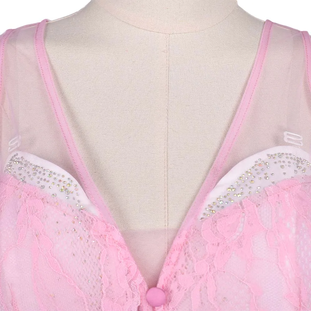 شريرة ​ 2 ل Glinda تأثيري حلي النساء فانتازيا فستان حلو أبيض وردي تنانير دانتيل الكبار النساء تمويه هالوين الدعاوى