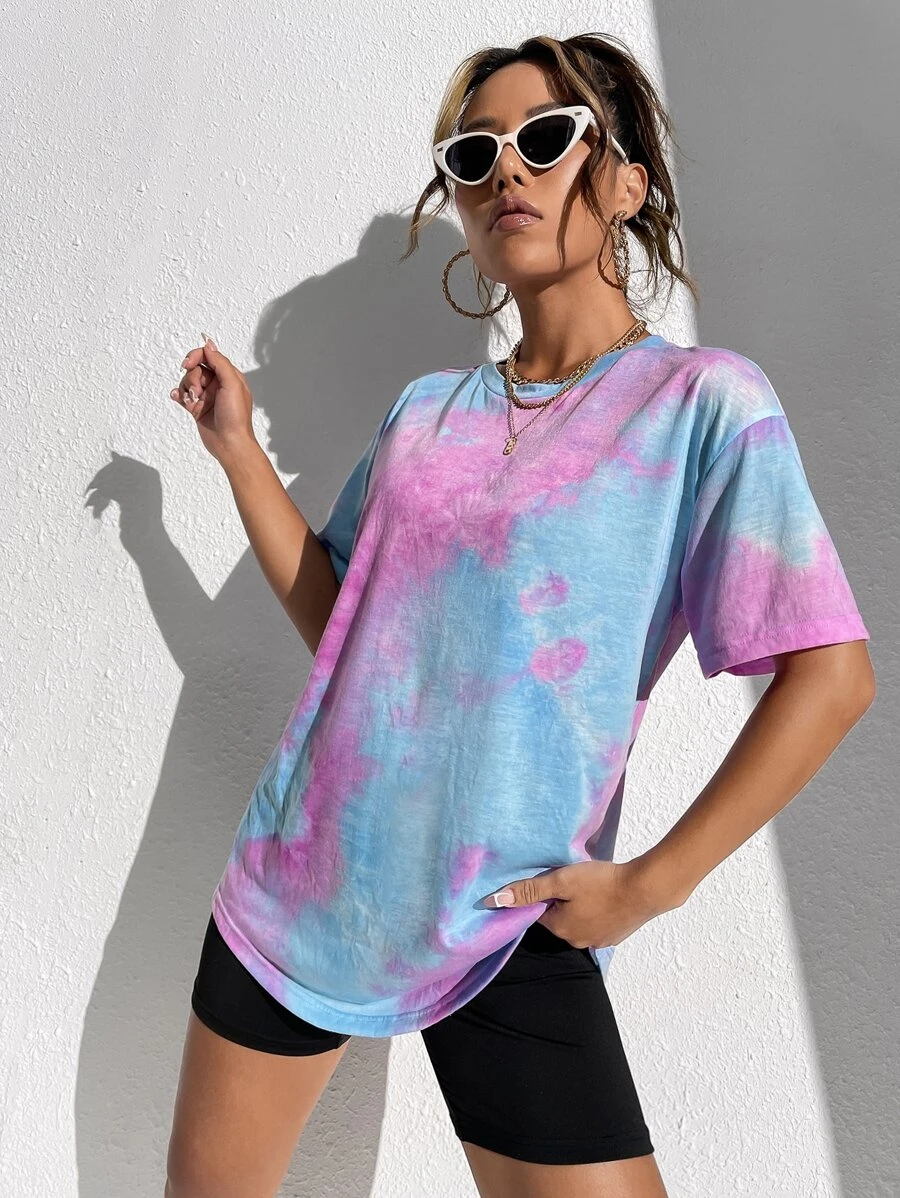 Back to School T-Shirts Short Sleeve Summer Tie Dye Tee Hip Hop Printed T-Shirts S Blue Pink