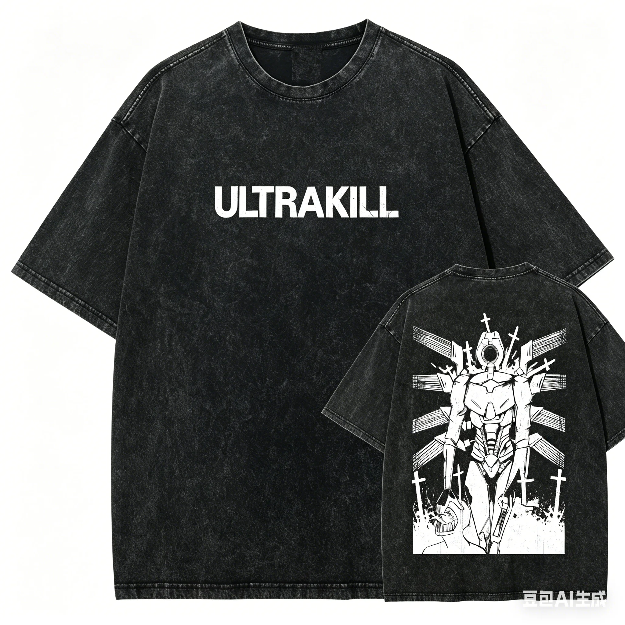Bestseller ULTRAKILL Grafik-T-Shirt Gotische Ästhetik Streetwear Unisex Oversize Sommer Baumwolle Gewaschenes Retro-T-Shirt Kleidung Oberteile – Detail 4