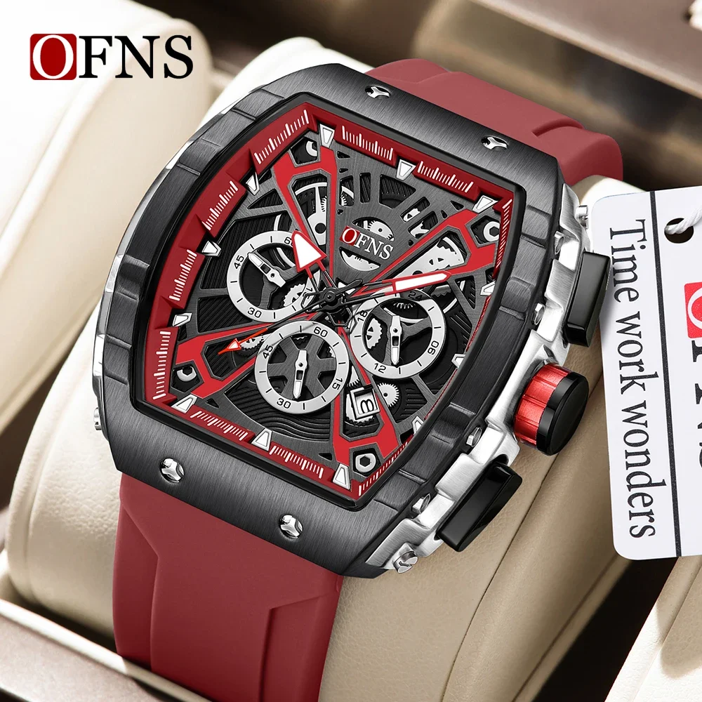 OFNS Top Brand Men's Quartz Watch Barrel Type Three Eye Six Needle Multifunctional Quartz Watch Calendar Fashion Watch 8030