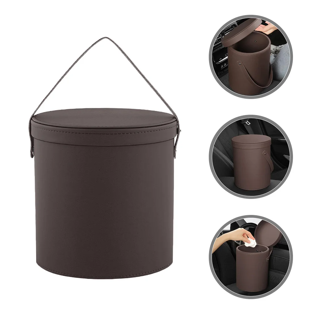 

PU Car Trash Can Portable Lid Auto Garbage Bin Vehicle Trash Bag Hanging Car Garbage Bin Mini Dustbin Mini Container