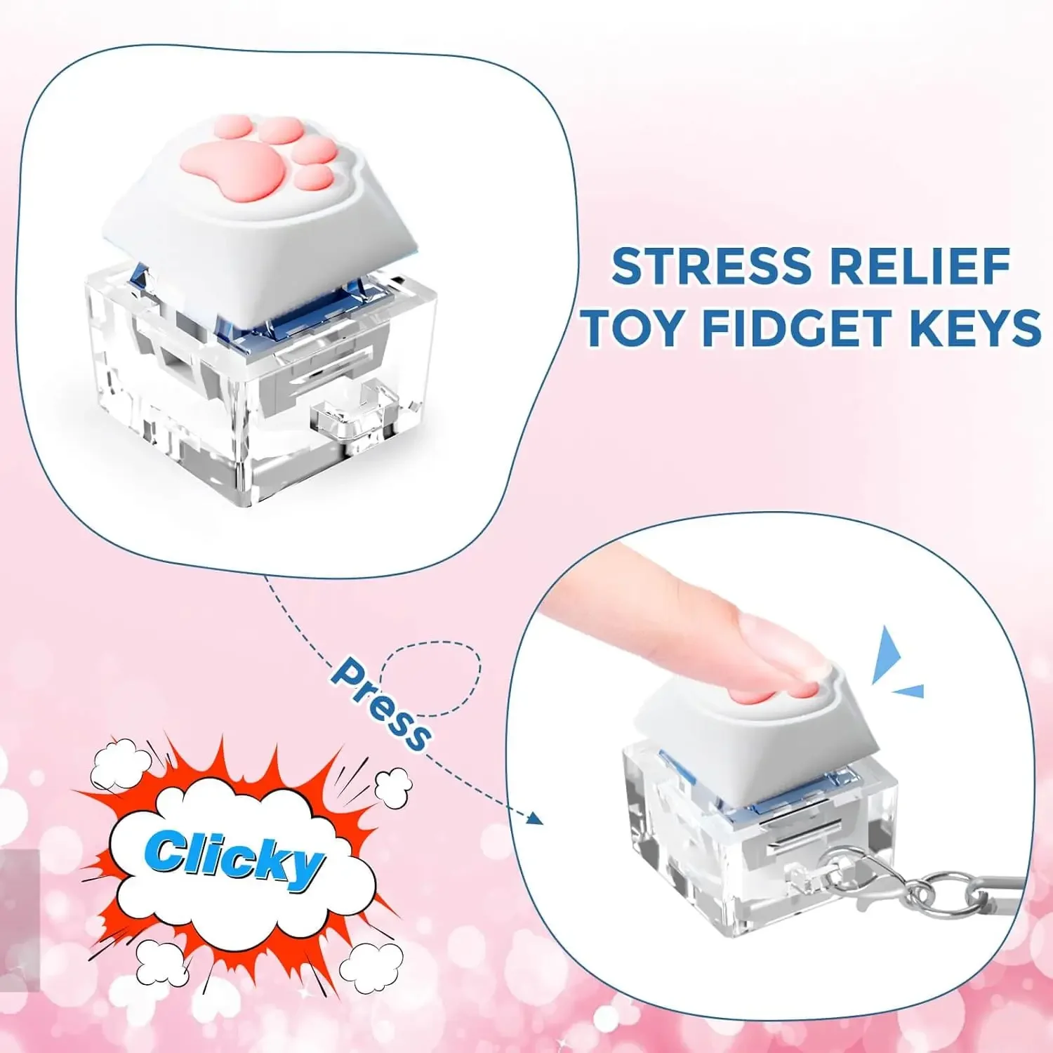 Cat's Paw Keychain Keyboard Fidget Toys Keyboard Decompression Finger Clicker Button Stress Relief Gifts for Adult and Kids