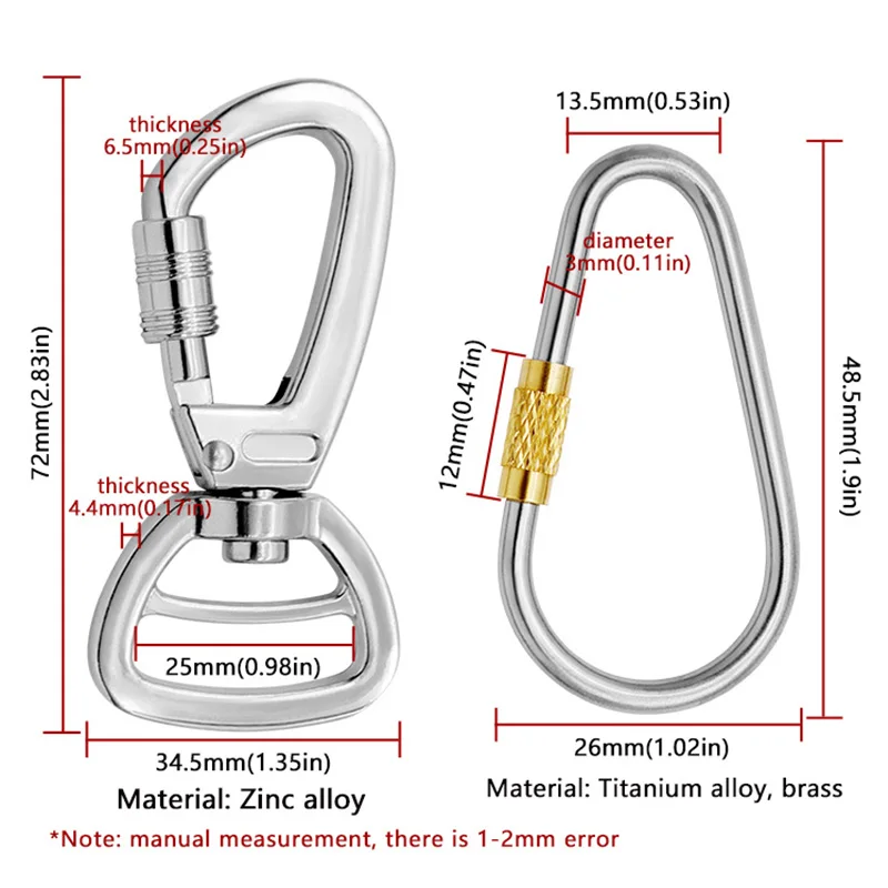 Outdoor Carabiner Pendant Keychain Backpack Buckle Bottle Clip Fishing Mountaineering Rescue Downhill Tent Camping Supplies