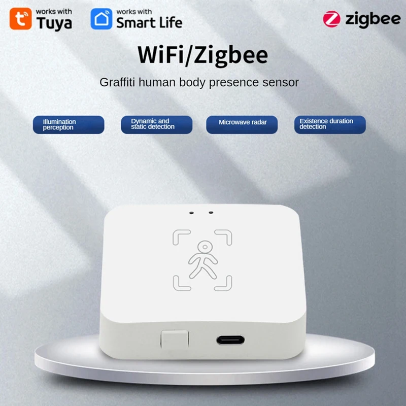 B34B-Tuya Zigbee Human Presence Detector Smart Human Body PIR Sensor Mmwave Radar Microwave Motion Sensor Intensity Detect