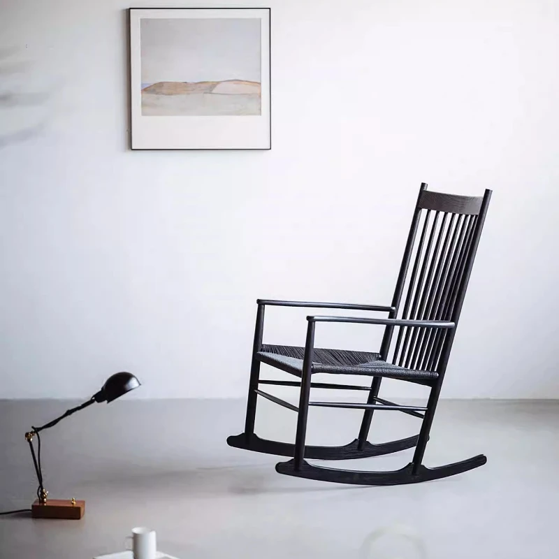 

Solid wood woven rocking chair adult recliner