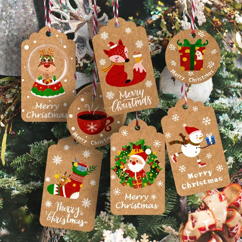 Etiquetas colgantes de árbol de Navidad DIY, etiquetas de papel Kraft de Feliz Navidad, almohadillas de escritura, decoraciones de tarjetas de regalo de fiesta de año nuevo para el hogar, 50 piezas