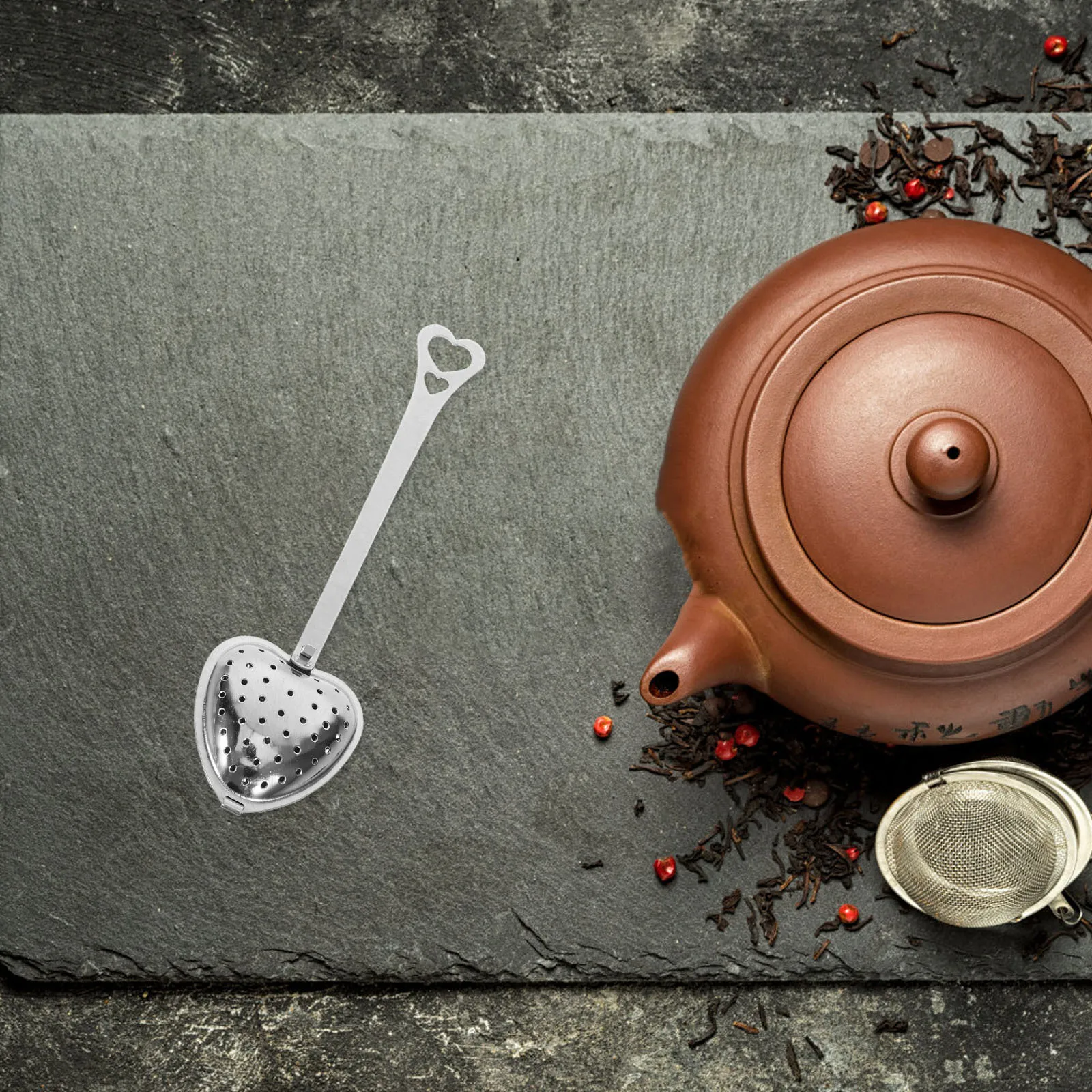 

12pcs Handled Tea Strainer Stainless Steel Heart Shape Fine Mesh Filter For Loose Leaf Tea Brewing Portable Kitchen Infuser