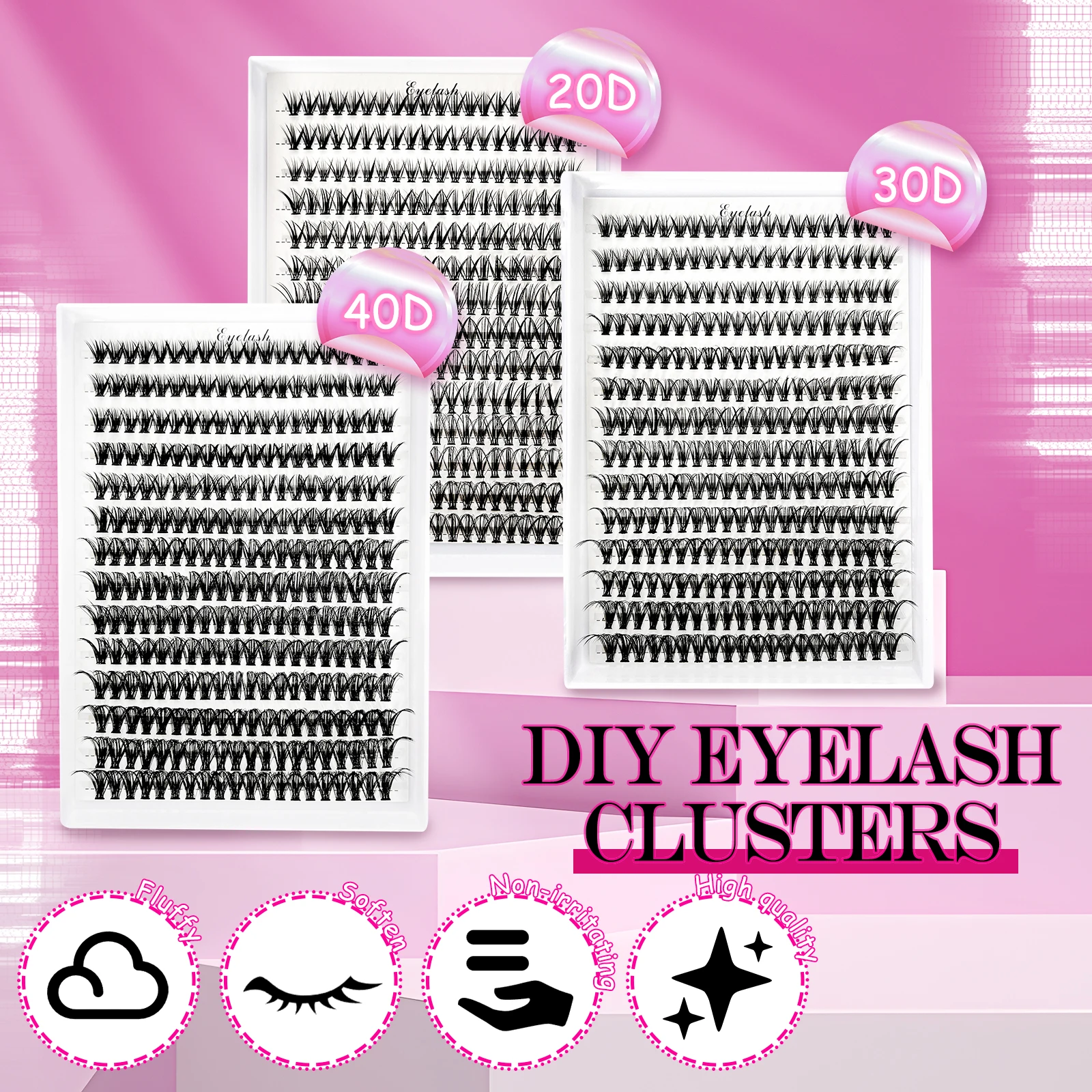 Eyelash Cluster Set 280PCS Thick Eyelash Clusters 20D30D40D Curly False Eyelash Extension Kit 8-16mm Soft Eyelash Anime Make Up