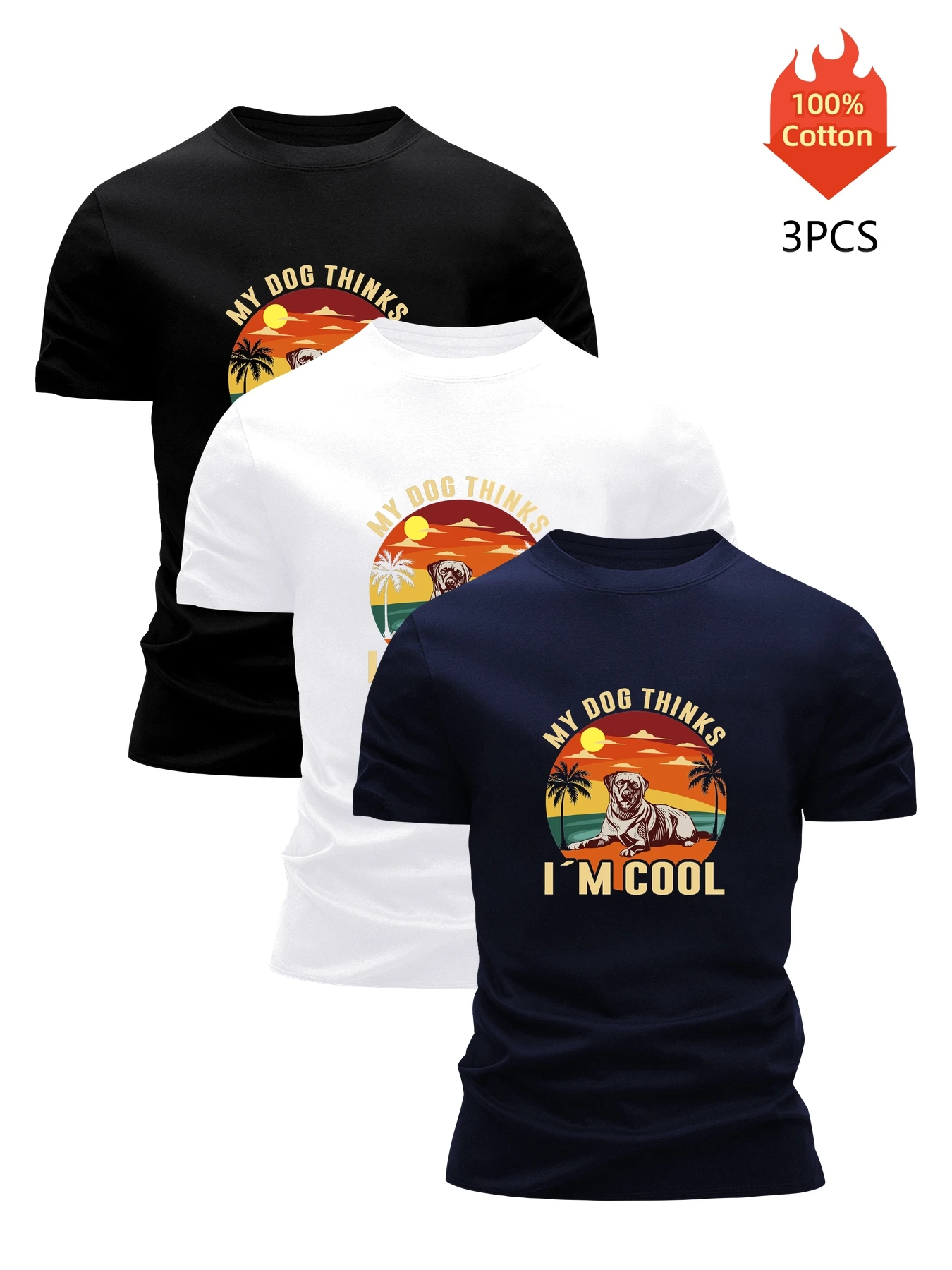 

Printed T-Shirt 3 Pack Men's 100% Cotton Graphic Tees Funny Summer Blouse Casual Breathable Cool Luxury High Quality Clothing