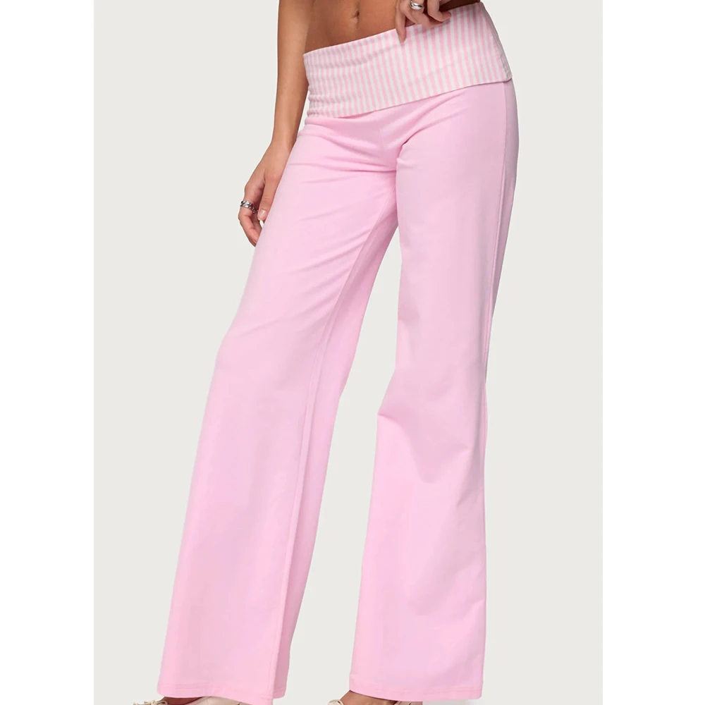 Mulheres primavera outono fairycore grunge listrado/bowknot impressão dobrar sobre calças retalhos ginásio de fitness yoga calças sportwear leggings