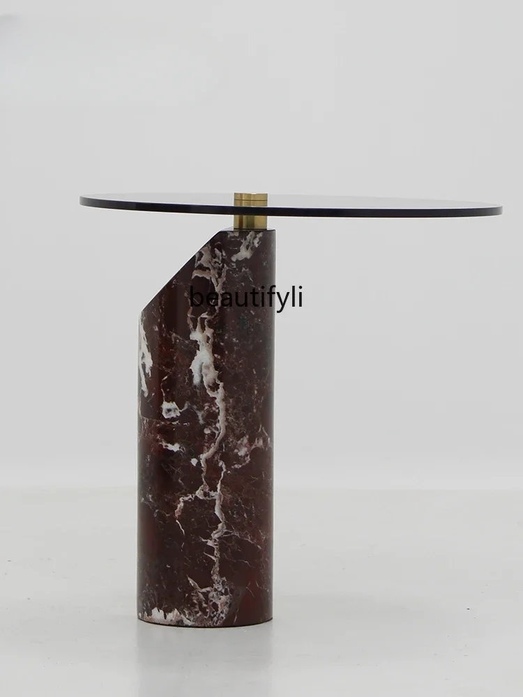 Italian Coffee Table, Silent Tempered Glass, Living Room, Light Luxury round Marble Corner Table Side Table
