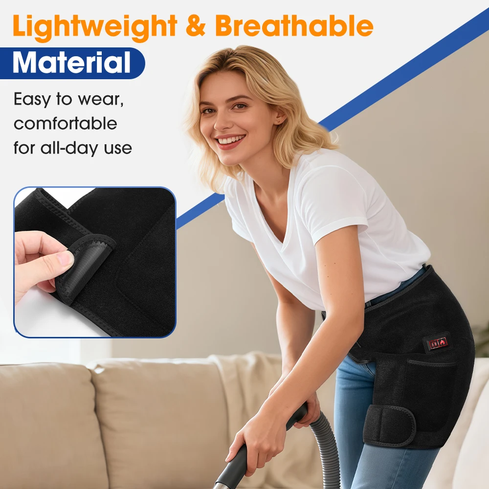 USB Electric Hot Hip Vibration Massager 3 Level Heating Hip Support Wrap Infrared 660nm Red Light,Thigh Hip Groin Protect Belt