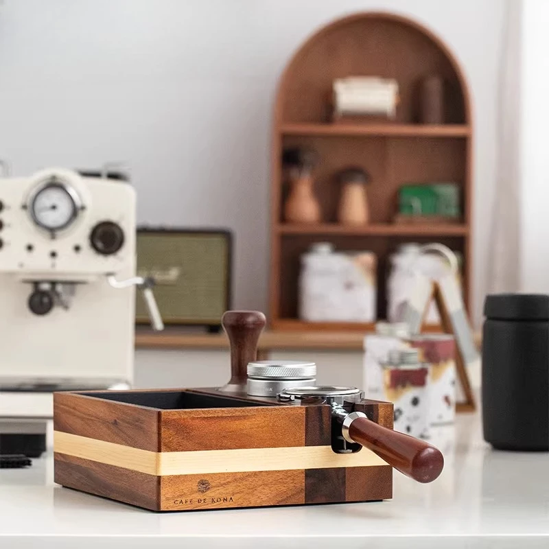 Solid wood multi-functional coffee bar, table handle cloth powder pressing powder storage bracket, coffee cart smashing slag box