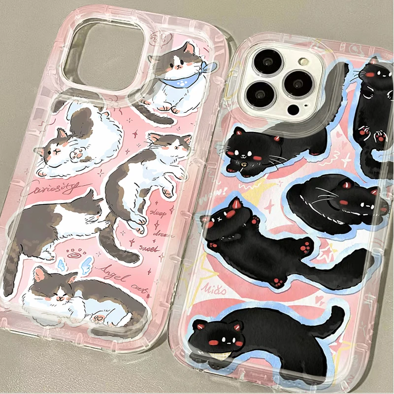 Korean Cartoon Cute Black Cat Case for Xiaomi 13T 12T 14 13 12 Pro 10 11 Lite 5G NE POCO X6 X5 X4 GT X3 NFC F3 F4 F5 F6 Pro M5S