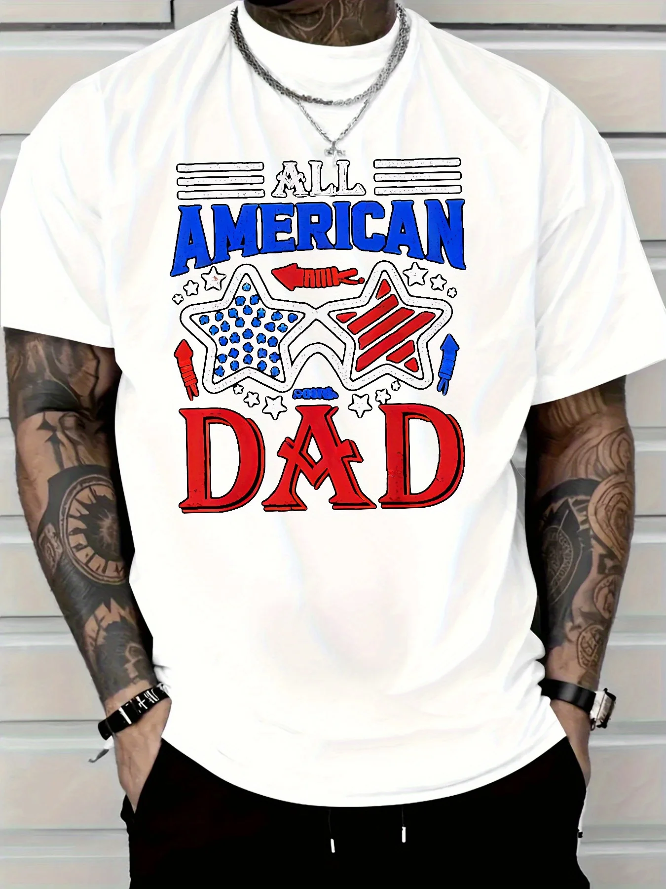

Мужская футболка из чистого хлопка, футболка All American Dad с рисунком патриотических звезд и полосок на День отца, дышащая и комфортная