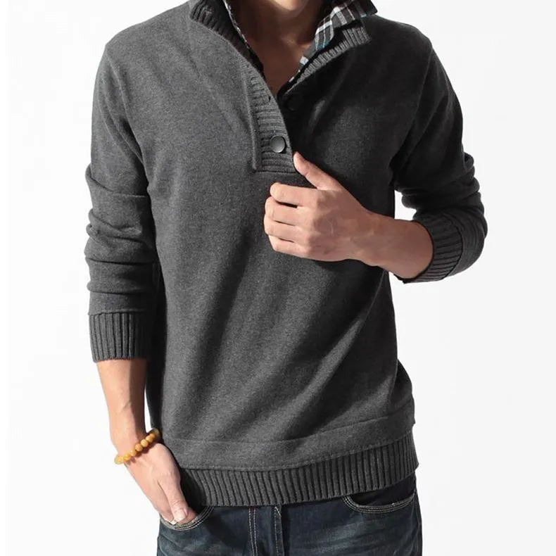 เสื้อสเวตเตอร์ถักคอตั้งทรงเข้ารูปสำหรับผู้ชาย ลายดอกไม้ปัก ดีไซน์ทันสมัย ให้ลุคดูอ่อนเยาว์