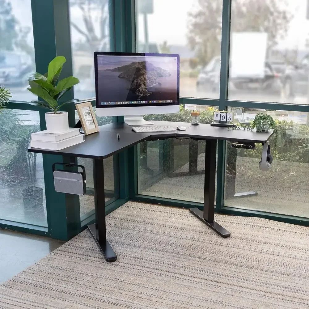 Adjustable Dual Motor L-Shaped Desk, Digital LED Panel, 3 Memory Presets, 176 lb Capacity, Black for Small Spaces