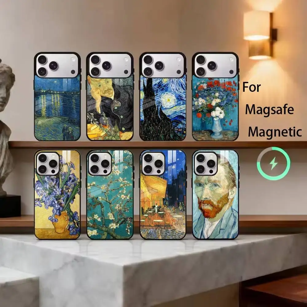 

R-Retro V-Van G-Gogh O-Oil P-Painting Phone Case For iPhone17,16,15,14,13,12,11 Plus,Pro Magnetic For Magsafe Wireless Charging