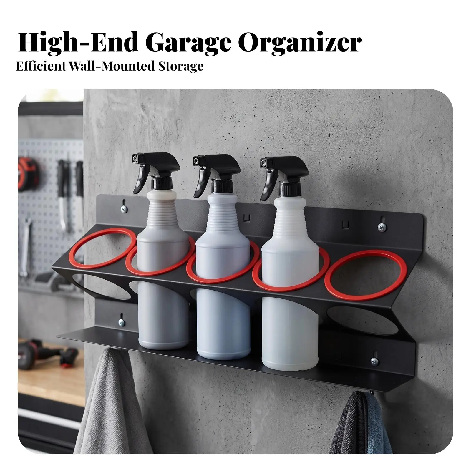 Space Saving Wall Rack for Spray Bottles Auto Detailing Storage Organizer Heavy Duty Workshop Shelf