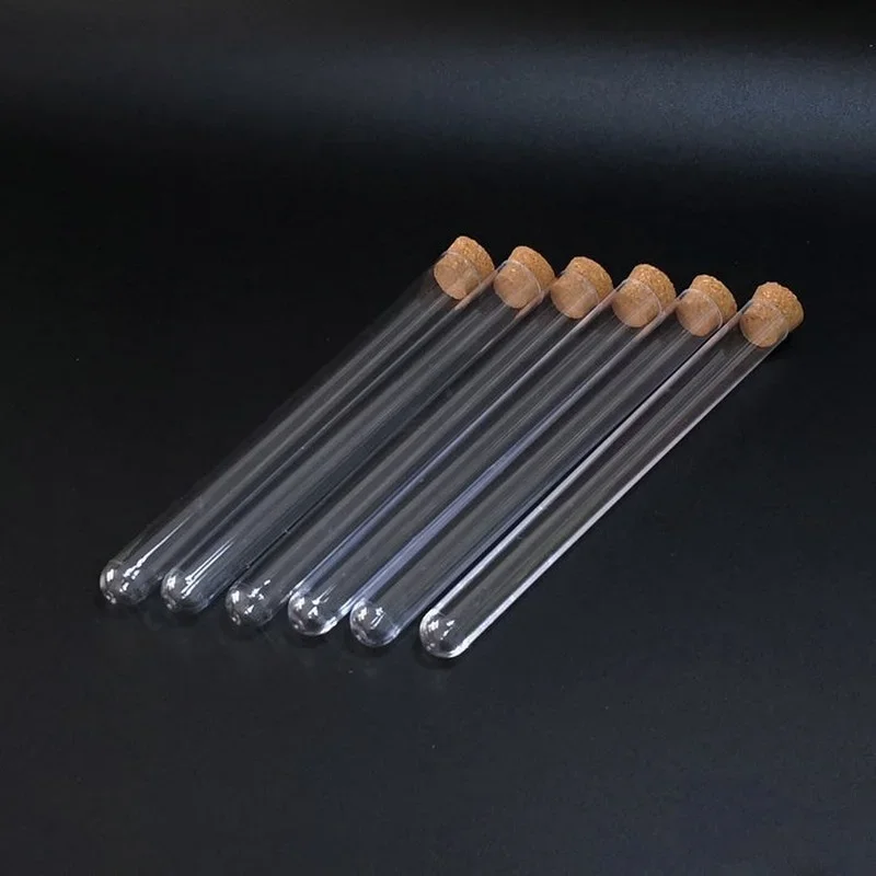 100pcs/lot Lab 15x150mm Clear Plastic Test Tube with Cork U-shape Bottom Tube with Wooden Stoppers