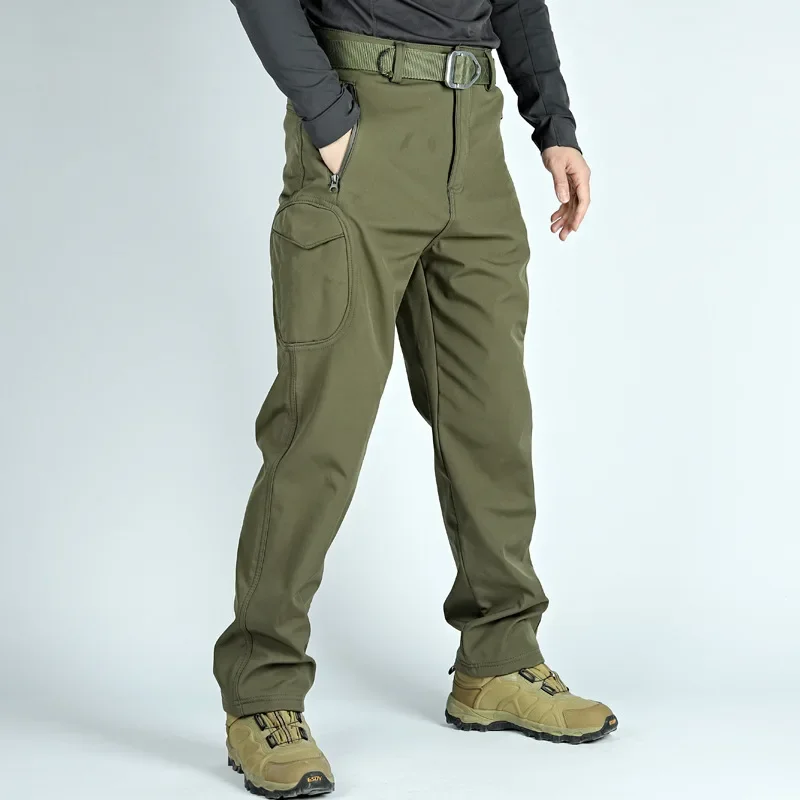 DurableSoft Shell Charging Pants Tactical Pants Men's Multi-bag Fleece Autumn Winter MountaineeringTraining Pants Overalls