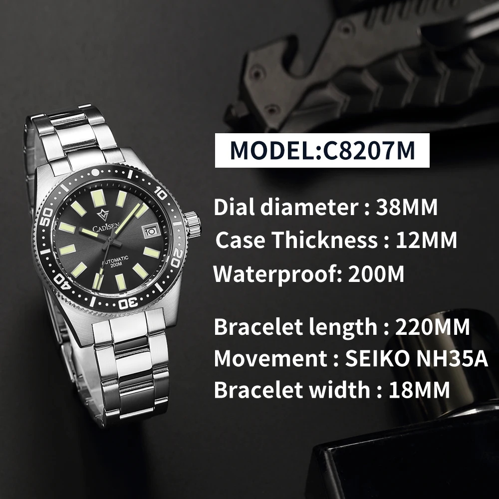 CADISEN New 38mm Diver Mens Watch Japan NH35A Automatic Mechanical CADISEN New 38mm Diver Mens Watch Japan NH35A Automatic Mechanical