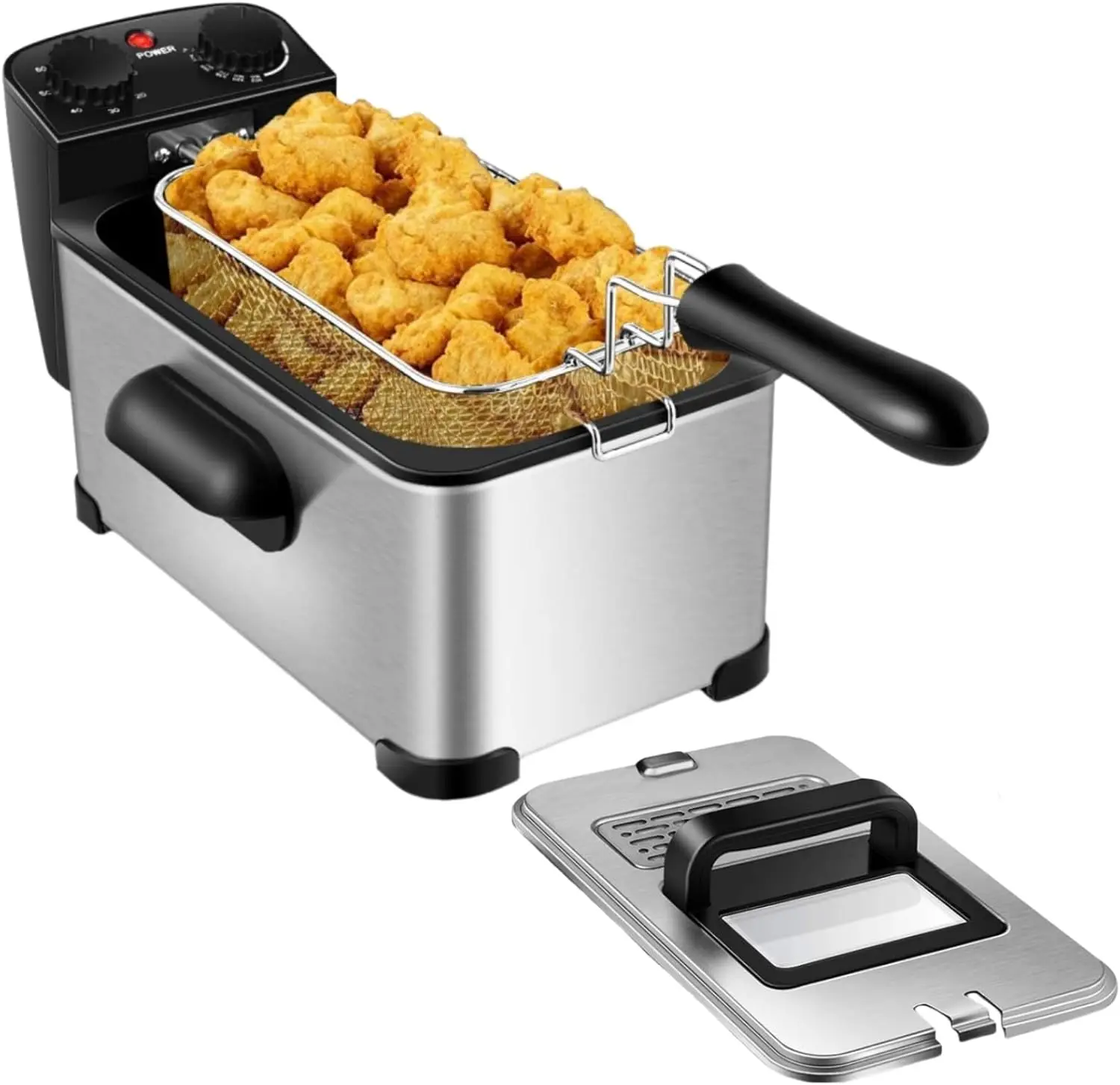

Deep Fryer with Basket, 3.2QT/12Cup Electric Oil Fryer for Home Use, Small Fat Fryer w/View Window/Timer Control/Temperature