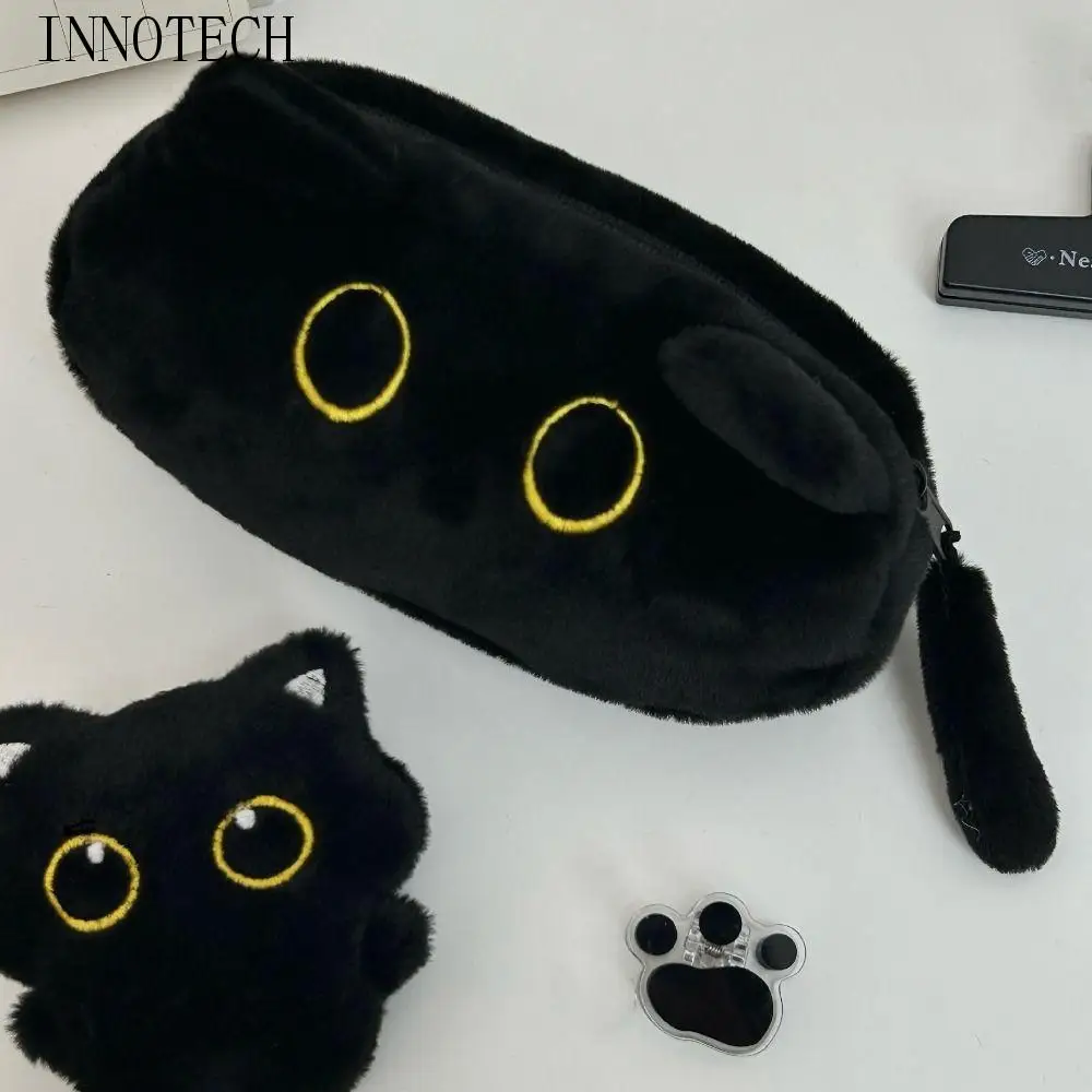 

Animal Doll Cat Plush Pencil Case Cute Design Zipper Closure Black Cat Pen Bag Large Capacity Cartoon Stationery Storage Bag