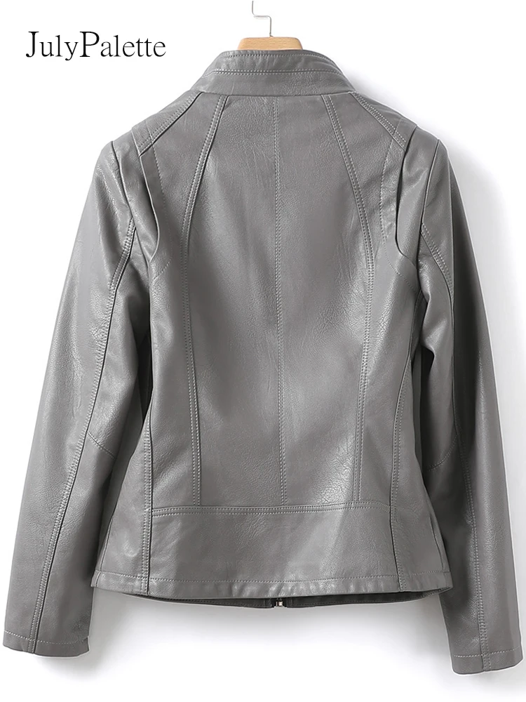 Julypalette-chaquetas de piel auténtica con cuello levantado para mujer, abrigos de piel de oveja con cremallera, manga larga, otoño e invierno, 2022