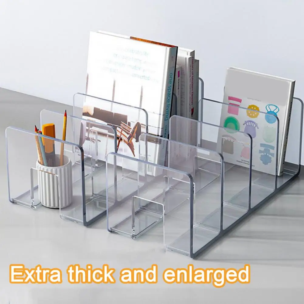 3/4 Grids Bookend Transparent Desktop Book Stand Magazines Book Organizer Multi-functional Magazine Storage Rack