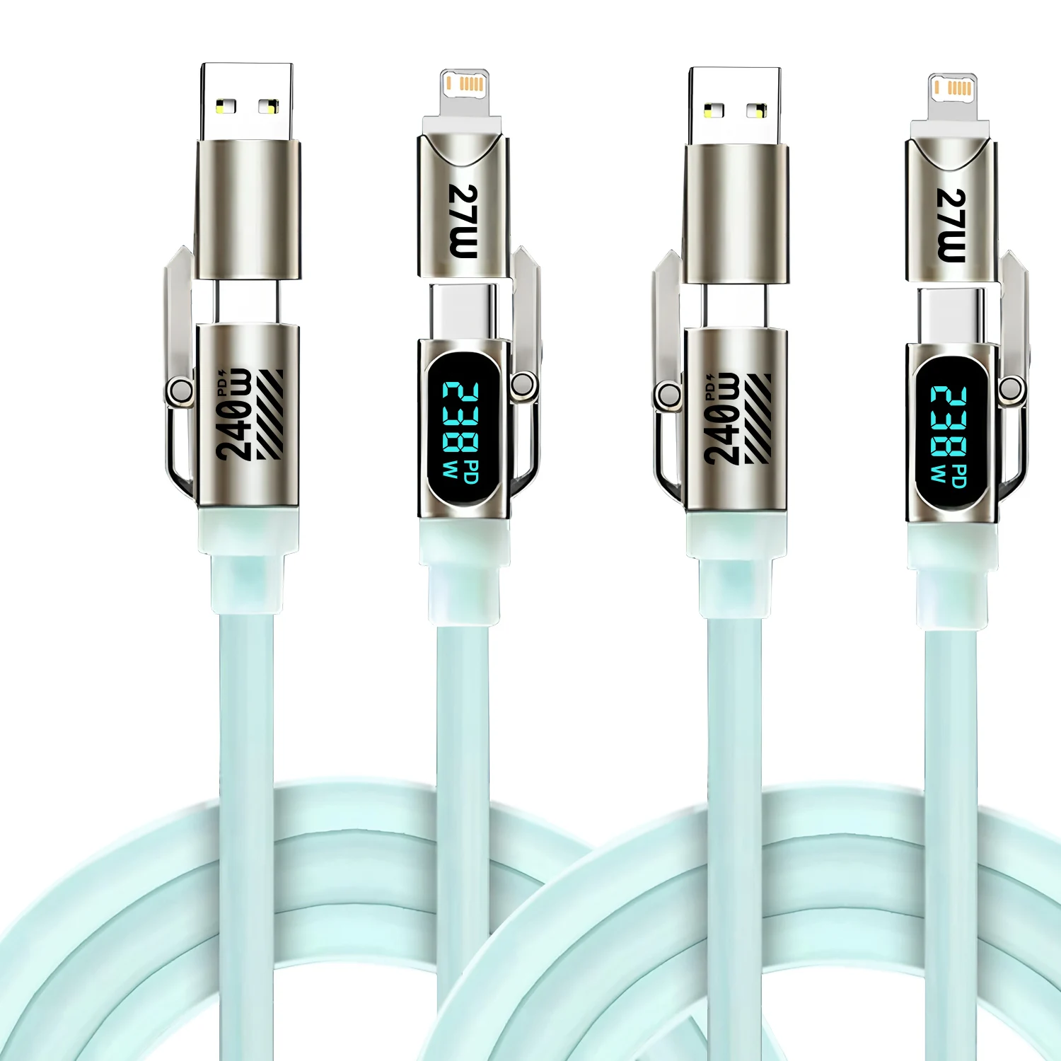240W Super Fast Charging 4-in-1 Charging Cable,2 Tow 2 Multi-Interface Data Cable,USB Universal PD For iPhone Samsung Xiaomi