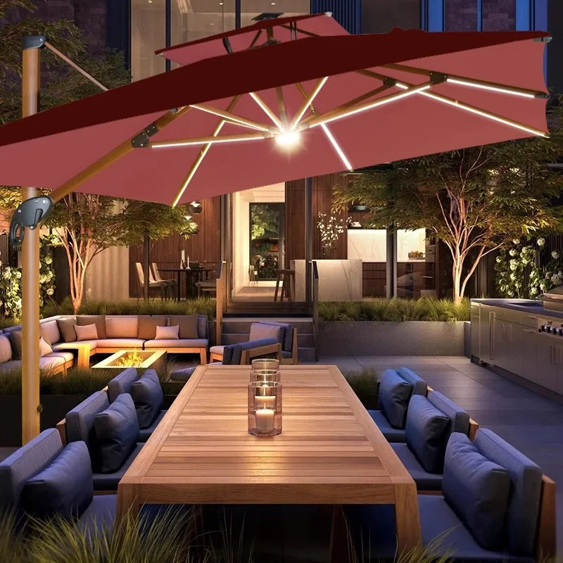 Solar Parasol LED with Light 3 by 4 Large Umbrella 3.5m Courtyard Villa Wind Resistant