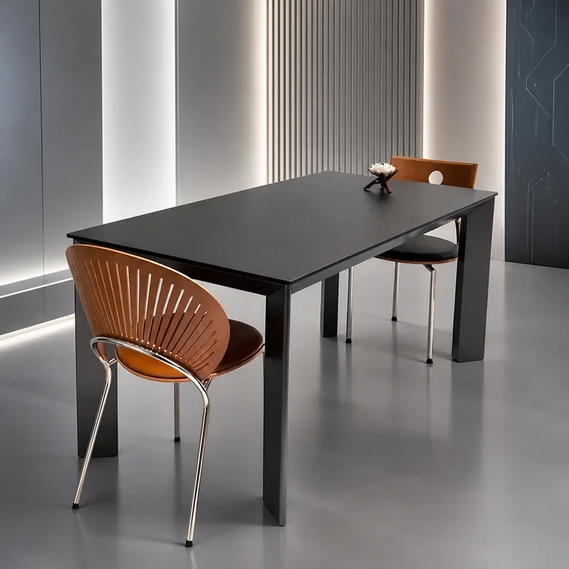 Aurora Black Rock Slab Dining Table Set Italian Minimalist Rectangular Table and Chairs for Small Apartment Home Living Room