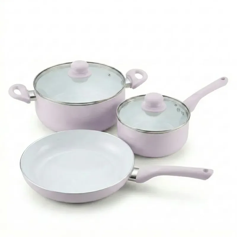 for Pink  Stick Ceramic Cookware Set Soup Pot Cooking Pot Frying Pan Kitchen Pots and Pans Set  Home Cooking