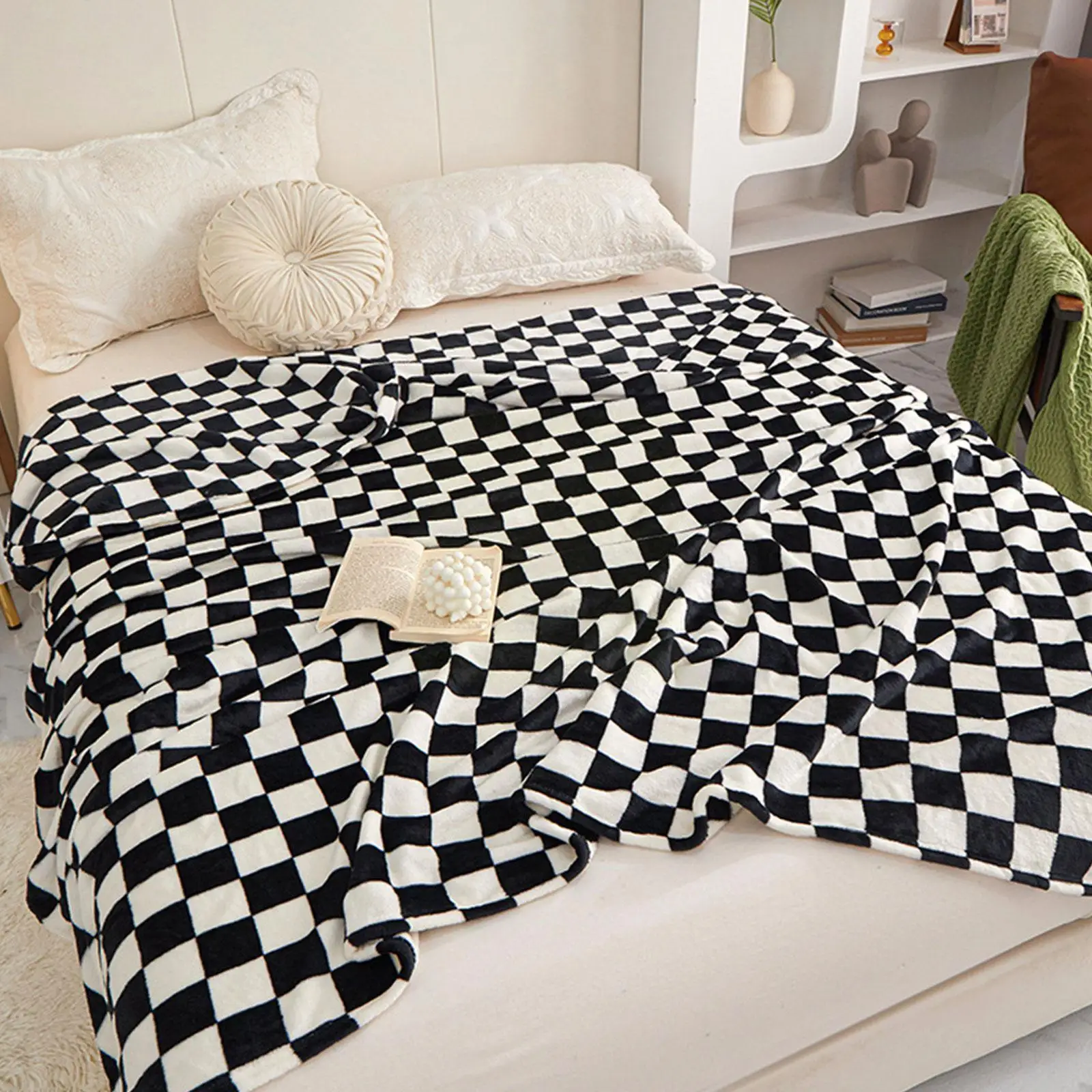 Blanket Throw Fuzzy White Black Checkered Flannel Fleece Blanket For Couch Bed Fluffy Plaid Plush Microfiber Fashion Blanke L2U4