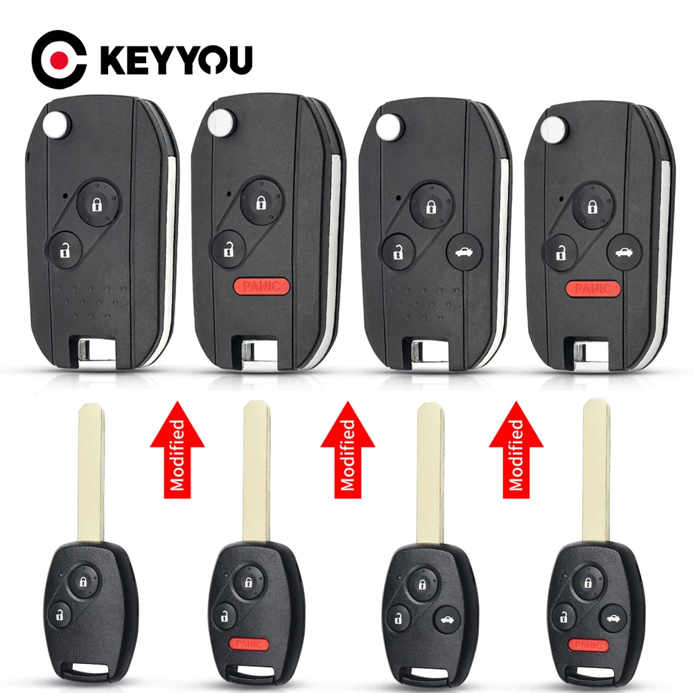 KEYYOU Modified Filp Remote Key Shell For Honda Fit CRV Civic Insight Ridgeline HRV Jazz ACCORD 2003-2013 Fob 2/3/4Button Case