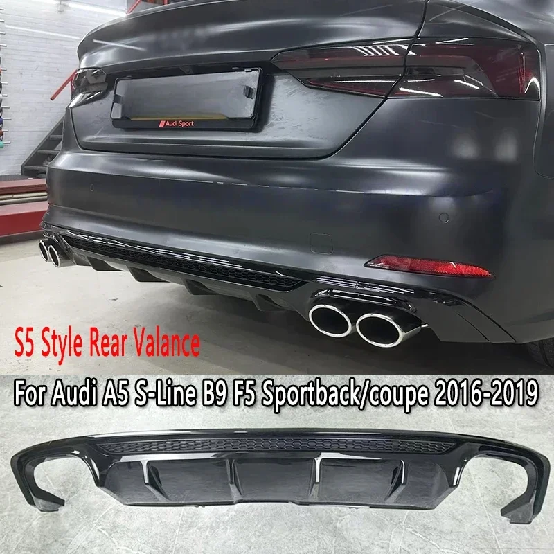 For Audi A5 S-Line B9 F5 2016-2019 Sportback / Coupe Rear Valance Diffuser Bodykit S5 Style Rear Bumper Diffuser Spoiler Tuning