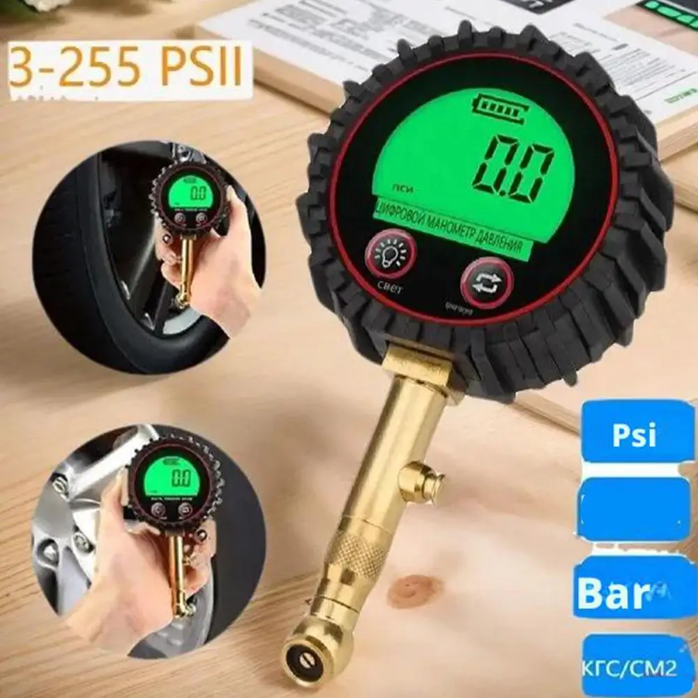 Tire Pressure Gauge 3-255PSI Backlight LCD Display Digital Air Pressure Gauge For Car Trucks Bikes Car Accessories Tool G7P1