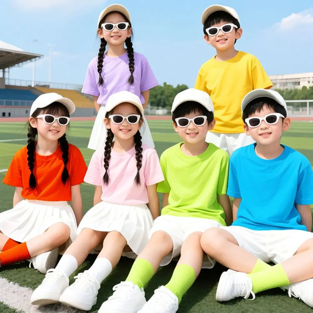 Childrens Cotton Short Sleeve Tee Outfit Colorful Dance Costume For Kindergarten Graduation School Sport Activity Summer Wear