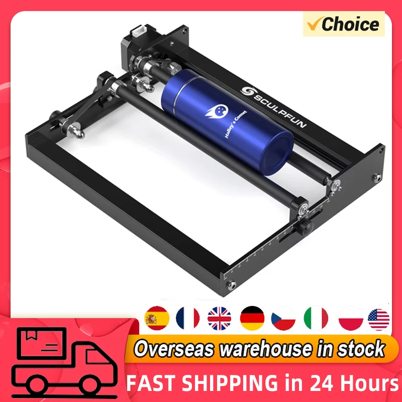 SCULPFUN Laser Rotary Roller Laser Engraver Y-axis Roller 360° Rotating for 6-150mm Engraving Diameter for Cylindrical Objects