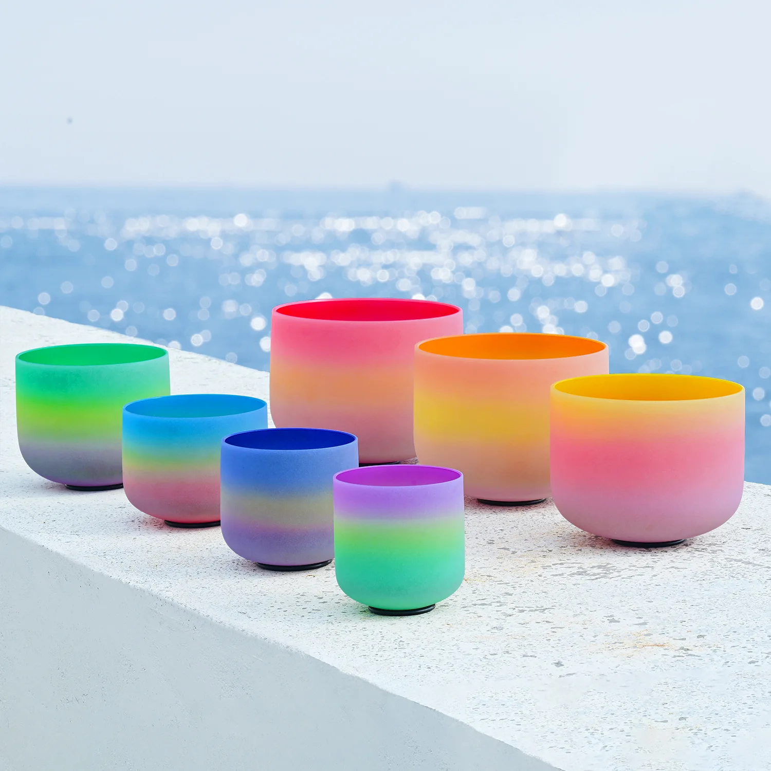 Rainbow Crystal Bowl Singing Bowl Color Sound Therapy Meditation Crystal Buddha Sound Bowl Factory Direct Sale