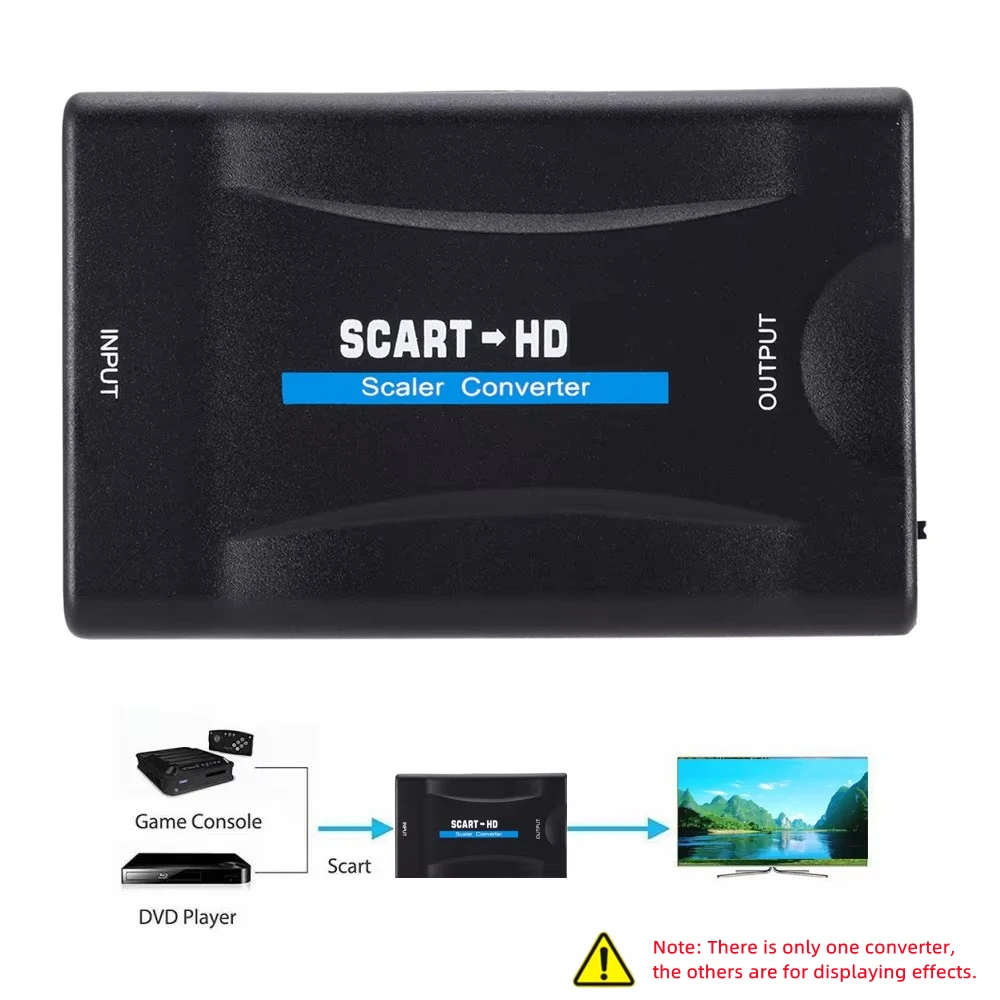 Конвертер SCART в HDMI 1080P с кабелем питания, аудио-видео адаптер с функцией улучшения качества, Plug and Play для HDTV, Sky Box, STB, DVD