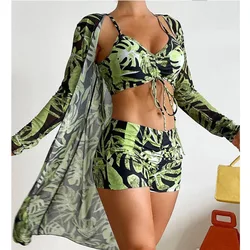 Trajes de baño estampados de tres piezas, conjuntos de Tankini, traje de baño femenino con realce para ropa de playa, trajes de baño para piscina, traje de baño para mujer 2024