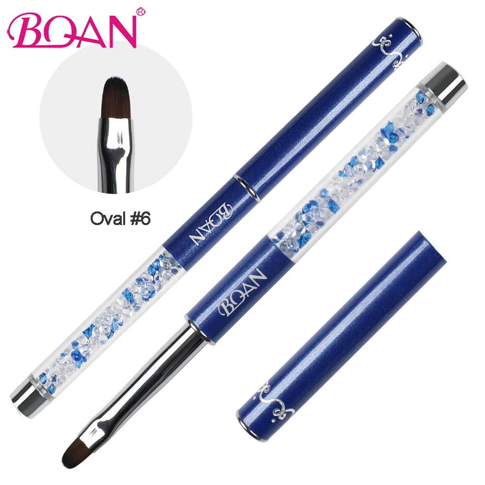 BQAN #4#6#8 Oval Nail Brush Blue Rod Rhinestone Handle UV Gel Polish Brushes Nail Art Brush Design DIY Gel Extension Nail Tools 1