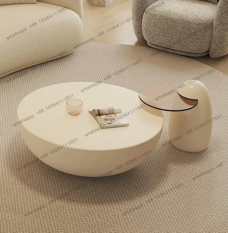 

D33White Wabi Sabi Wind Home Coffee Table Round Japanese Simplicity Modern Premium Italian Minimalism