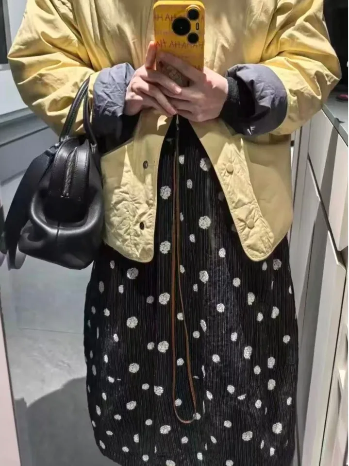 

Черная юбка-шорты в горошек для женщин, свободного кроя, А-силуэт, из хлопка и льна, утолщенная, с высокой талией, для города, в корейском стиле, теплая